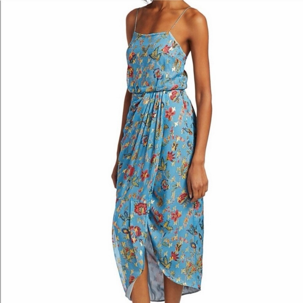 10 Crosby Derek Lam Blue Floral Midi Dress